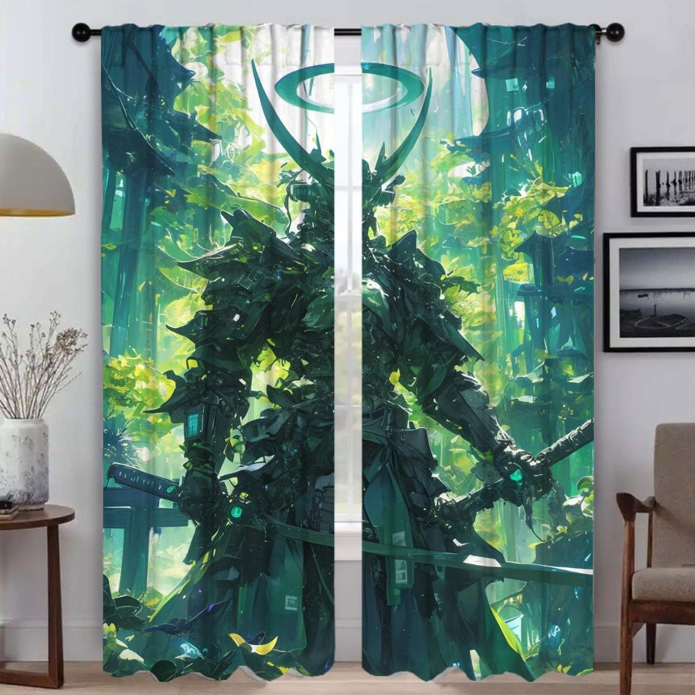 Jade Mechwarrior Verdunkelungsvorhang für Zimmer 2 Paneele Halloween Dekoration Vorhänge Kinderzimmer Jalousien Heiminnenraum Vorhänge Wohnen W60xH90cmx2pcs-CL
