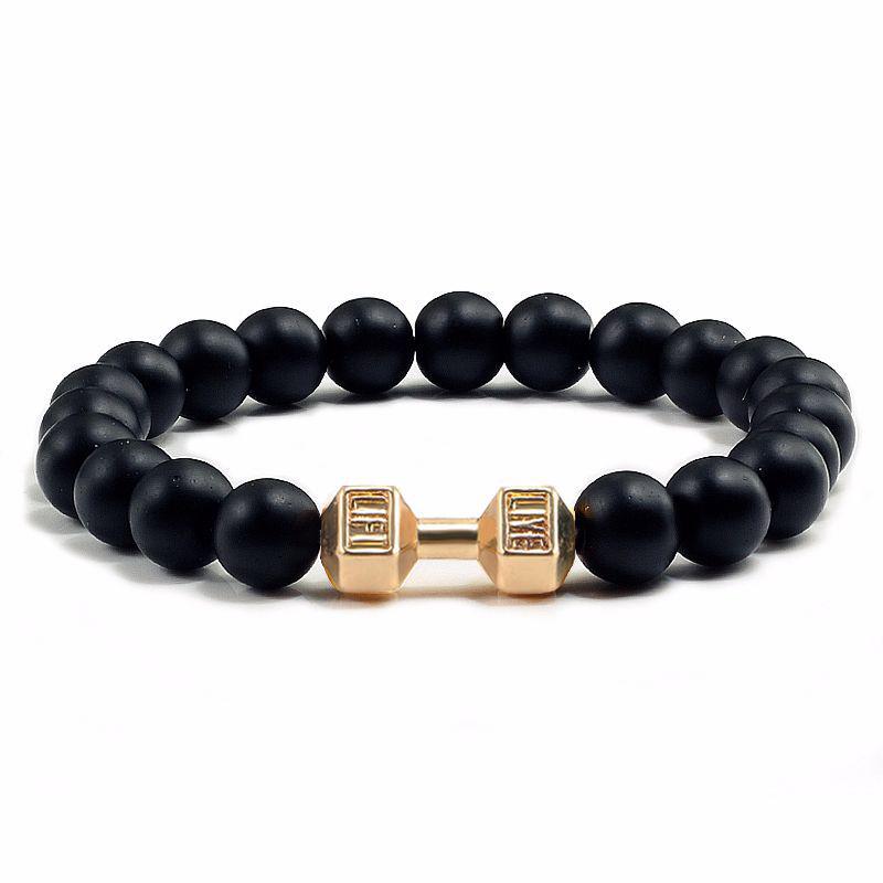 Silberne Hantel Energie Yoga Perlenarmband für Männer 21 cm