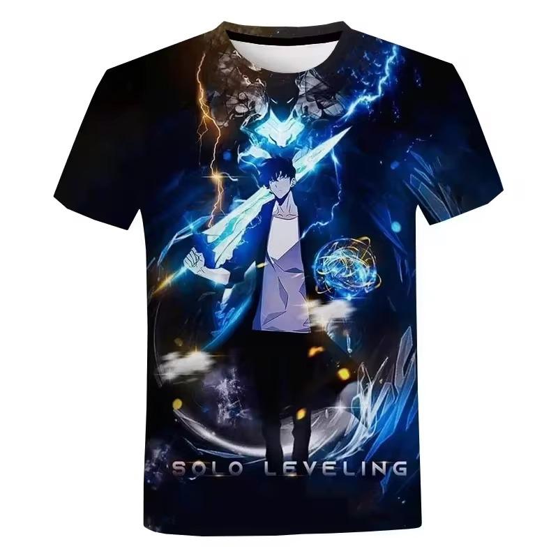 Sommer Solo Level Anime 3D-gedrucktes Herren-T-Shirt Street Fashion Übergroßes Herren-Kurzarm-Freizeit-Rundhals-Herren-Top XXS