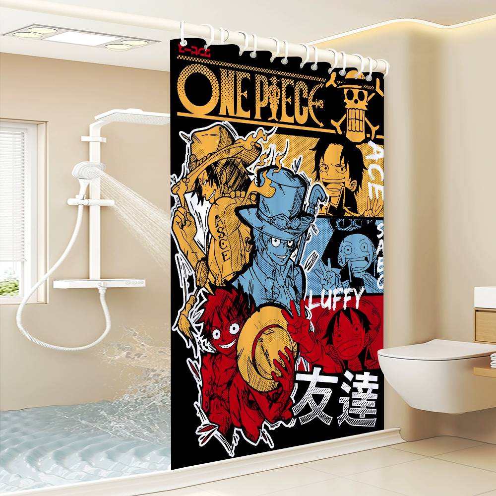 Anime O-One P-Pieces Duschvorhang, Badezimmer Dekorativer Duschvorhang, Wasserdichter Duschvorhang mit Haken 90x180 cm