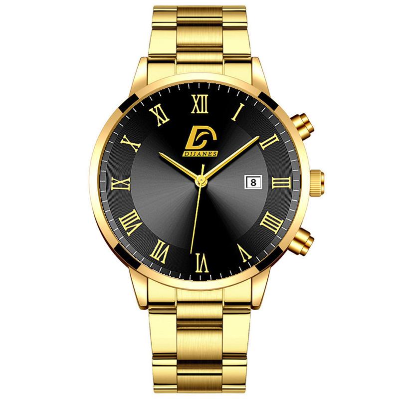 Mode Herren Gold Edelstahl Uhren Männer Business Casual Uhr Luxus Kalender Quarz Armbanduhr gold/schwarz