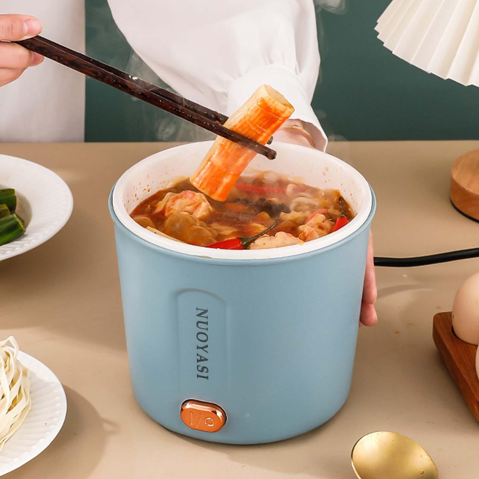 Hot Pot Elektrischer Mini-Ramenkocher 450 W Nudelkocher Multifunktionaler elektrischer Topf zum Kochen von Nudelsuppe Tragbarer Topf mit Überhitzung blau