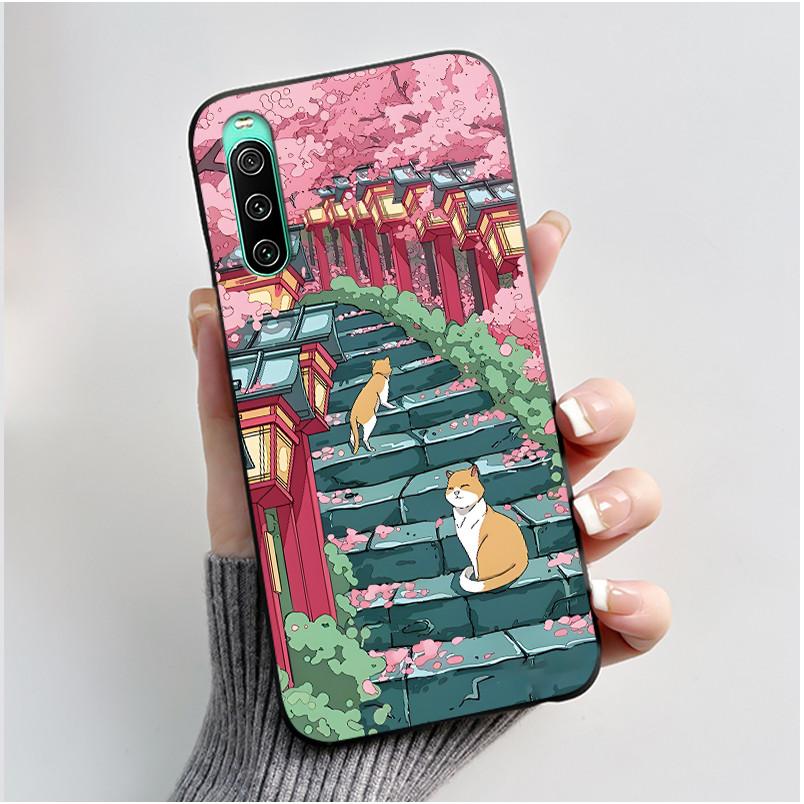 Hülle Für Sony Xperia 10 V / 10 IV Handyhülle Ästhetisch Mode Niedliche Katze Cartoon Schwarz TPU Silikon Weiche Stoßfeste Rückseite Sony Xperia 10 IV pink