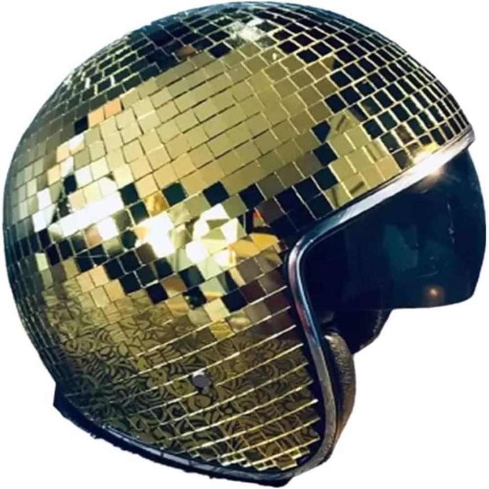 Premium Glitzer Disco Helm Atemberaubende Lichteffekte Einziehbarer Klappvisier Helm Musikfestivals gold