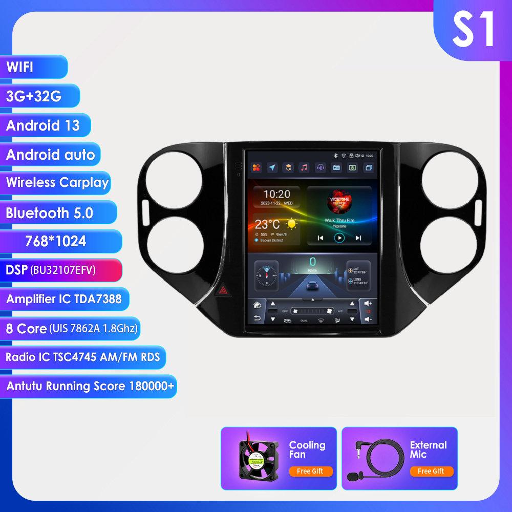 Hizpo Carplay 4G 9,7'' Tesla-Stil Bildschirm 2Din Android 13 Autoradio für Volkswagen Tiguan 1NF 2007-2016 Multimedia Video GPS RDS Intelligenter Bildschirm S1 8Core 3G 32G