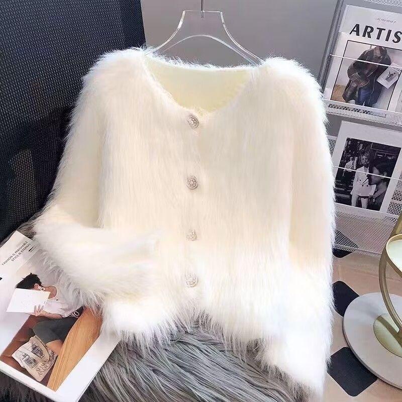 Kaschmir Strickjacke Pullover Mantel Frauen Herbst und Winter 2023 beliebte europäische weiche Strickjacke Pullover weiblich One Size weiß