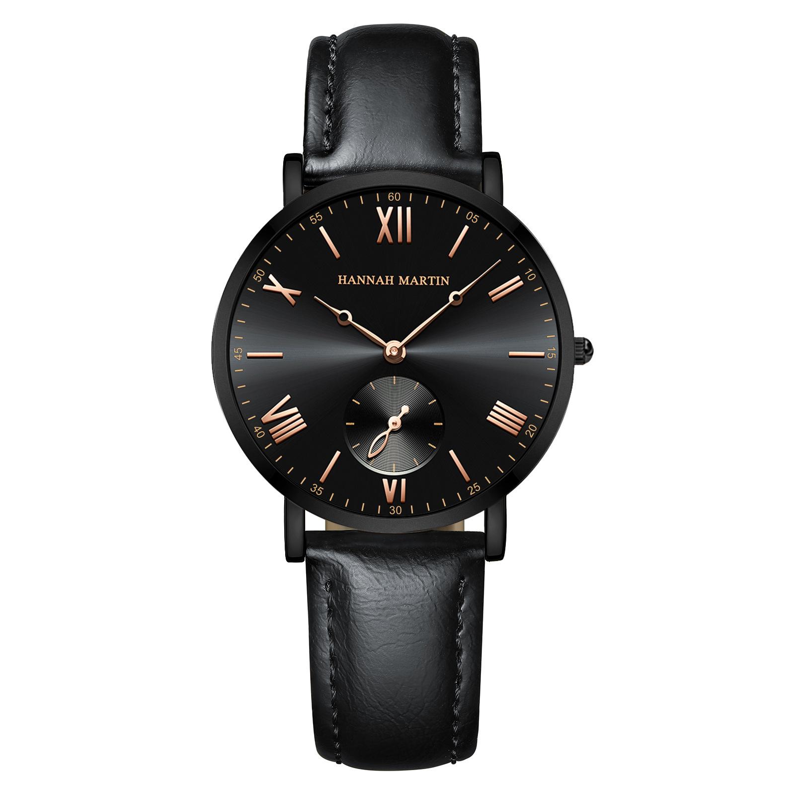 Hannah Martin Damenuhr Quarzwerk Lederarmband Damenuhren Stil Lässig Business Damen Armbanduhr Temperament Damen Quarzuhr schwarz