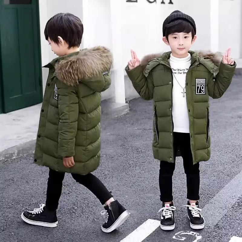 Kinder Winter Daunenjacke Jungen Kleidung Dicker Warmer Kapuzenmantel Kinder Parka Winter Teen Kleidung Oberbekleidung Schneeanzug 3-14 Jahre 120 dunkelgrüne