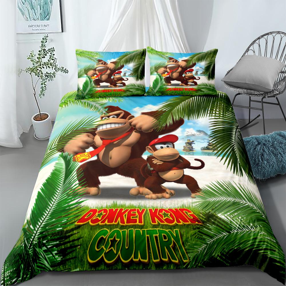 Bettwäsche-Set mit Affe-Cartoon, Donkey Kong, King-Size-Bett, Queen-Size-Bett, Doppelbett, Full Twin Single Size AU Queen(210x210cm)