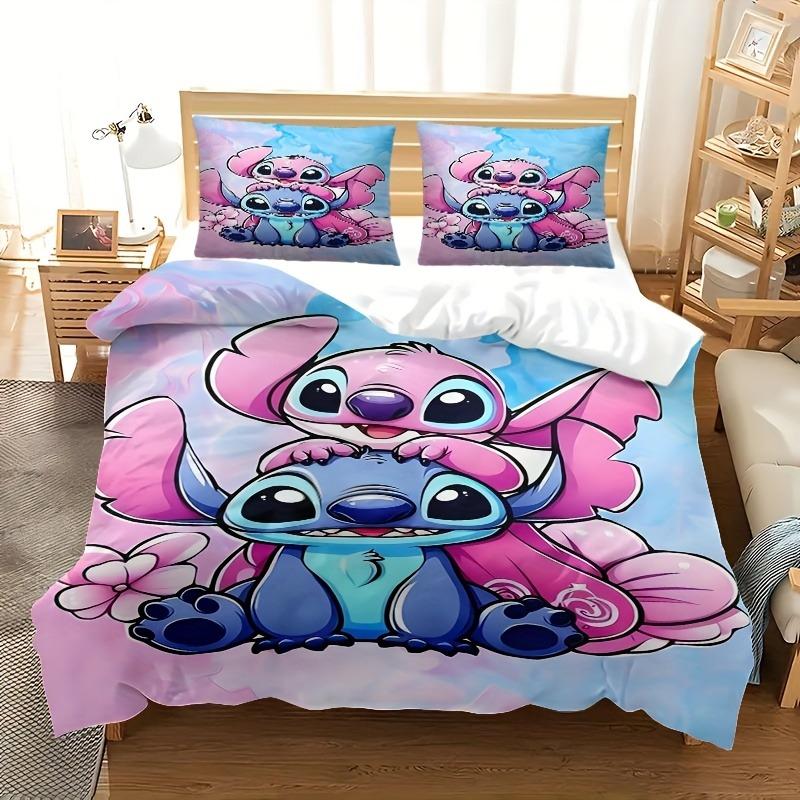 Stitch Bedrucktes Schlafzimmer Bettwäscheset Bettbezug Weihnachtsgeschenke Komfort Cartoon Mit Kissenbezug für Kinder und Erwachsene US Full(200*230cm)3pcs