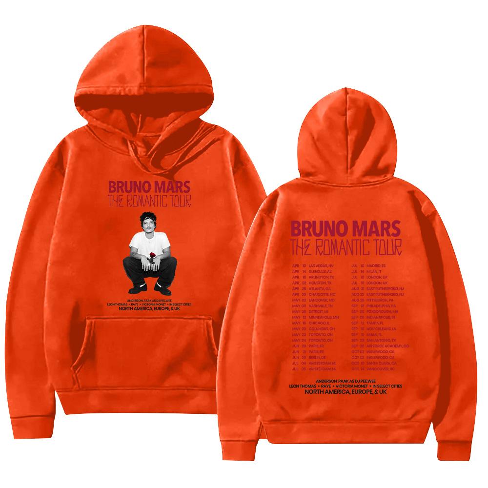 Bruno Mars The Romantic 2026 Tour Hoodie Bruno Mars Sweatshirt Unisex Jugend- und Erwachsenen-Oberteile Konzert-Outfits High Street Pullover XL orange