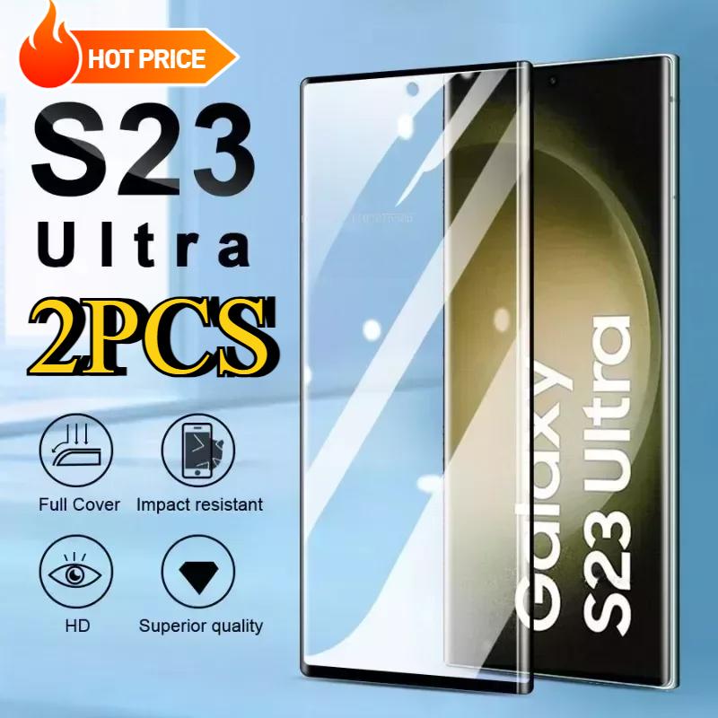 2 Stück gehärtetes Glas für Samsung Galaxy S23 Ultra S22 Plus Telefon-Displayschutzfolie für Samsung Galaxy S21 Ultra S20 Plus S23 Ultra reinfarbig