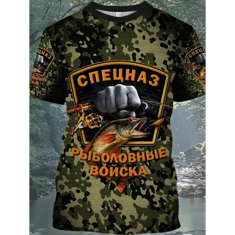 Sommer Herren Angler T-Shirts Kurzarm 3D Fischdruck Street T-Shirts Hip Hop Mann T-Shirts Locker Lässig Rundhals Shirt XL