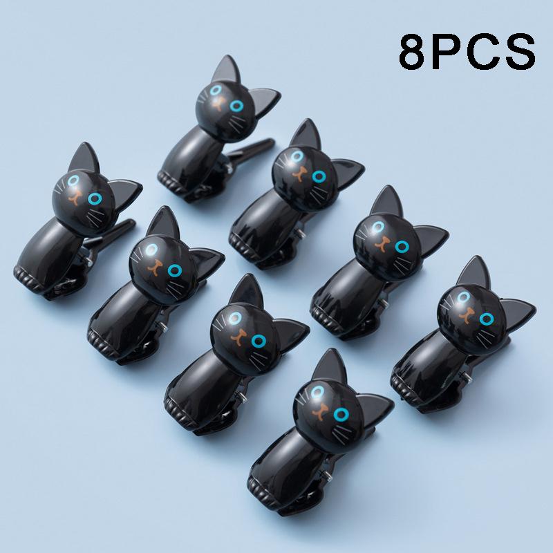 8 teile/satz Nette Katze Kunststoff Clips Wäsche Hängen Kleidung Pins Haushalt Wäscheklammern Strand Handtuch Clips Clamp Snacks Abdichtung Clips schwarz