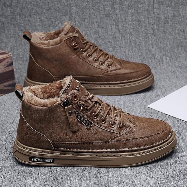 Herren Lässige Trendschuhe Warme Schuhe Herren Winter Warme Stiefeletten Herren Fleece High-Top Baumwollschuhe Herren Lederschuhe 43 braun