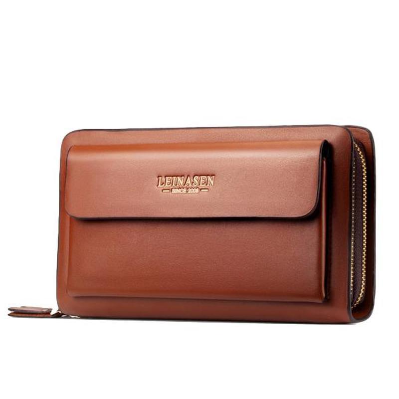 WEIXIER Herren-Geldbörsen mit Münzfach, Reißverschluss, Doppelreißverschluss, Herren-Geldbörse, lange große Herren-Geldbörse, Münz-Clutch, Schwarz, Business One size braun