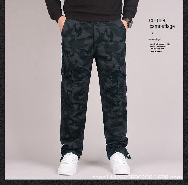 Baumwoll-Overall mit mehreren Taschen für Herren, Freizeithose mit elastischem Bund in großen Größen. Lockere Arbeitshosen für Männer mittleren und höheren Alters. L black