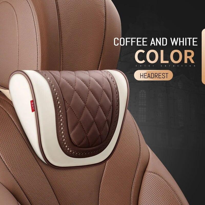 Napa Leder Maybach S-Klasse Design Auto Nackenkissen Auto Reise Nackenstütze Kissen Sitz Nackenstütze Auto Innenraum Beige Coffee-1pcs