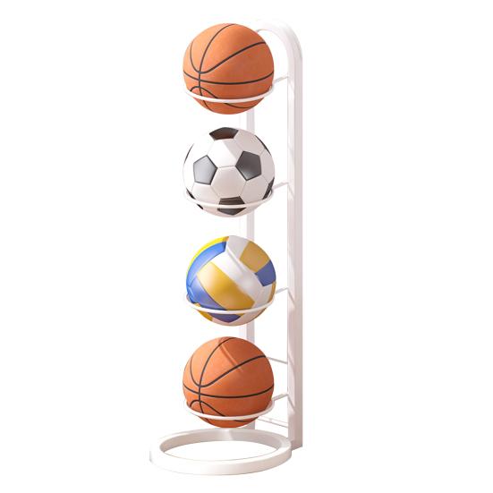 Basketball-Ball-Aufbewahrungsregal, vertikaler Ballständer, Ball-Aufbewahrungshalter, Organizer, platzsparender Präsentationsständer für Volleyball, Fußball 4-Layers weiß