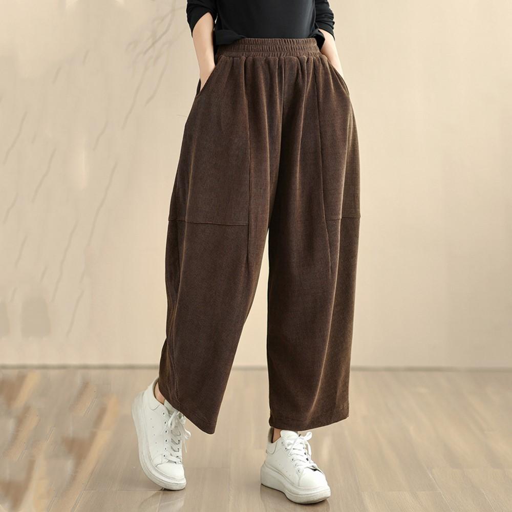 Cord plus size Vintage hohe Taille lässig locker Frühling Herbst Harems Hose Damen Hose XXL kaffeebraun
