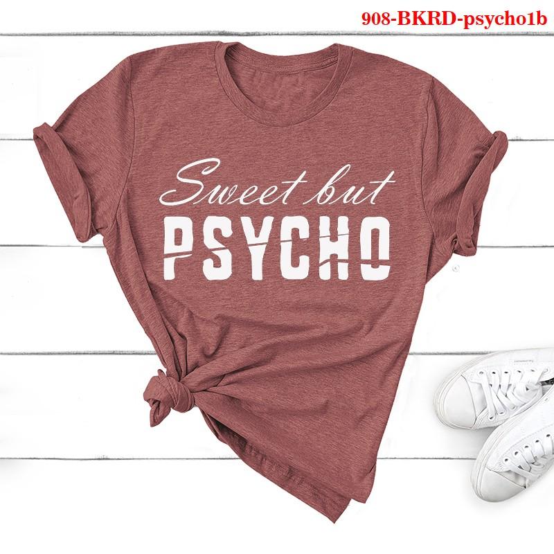 Damenmode Casual O-Ausschnitt Kurzarm T-Shirts Sweet But Psycho Print Tops Sommer weiche Shirts XXL ziegelrot