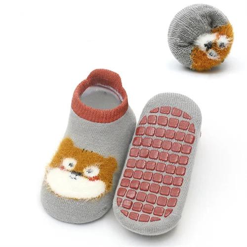 Kinder Mädchen Jungen Socken Anti Slip Baumwolle Baby Socken für Mädchen Jungen Casual Druck Winter Dicke Warme Kleinkind Kinder der Socke Nicht-slip 1-3Y(M) grau