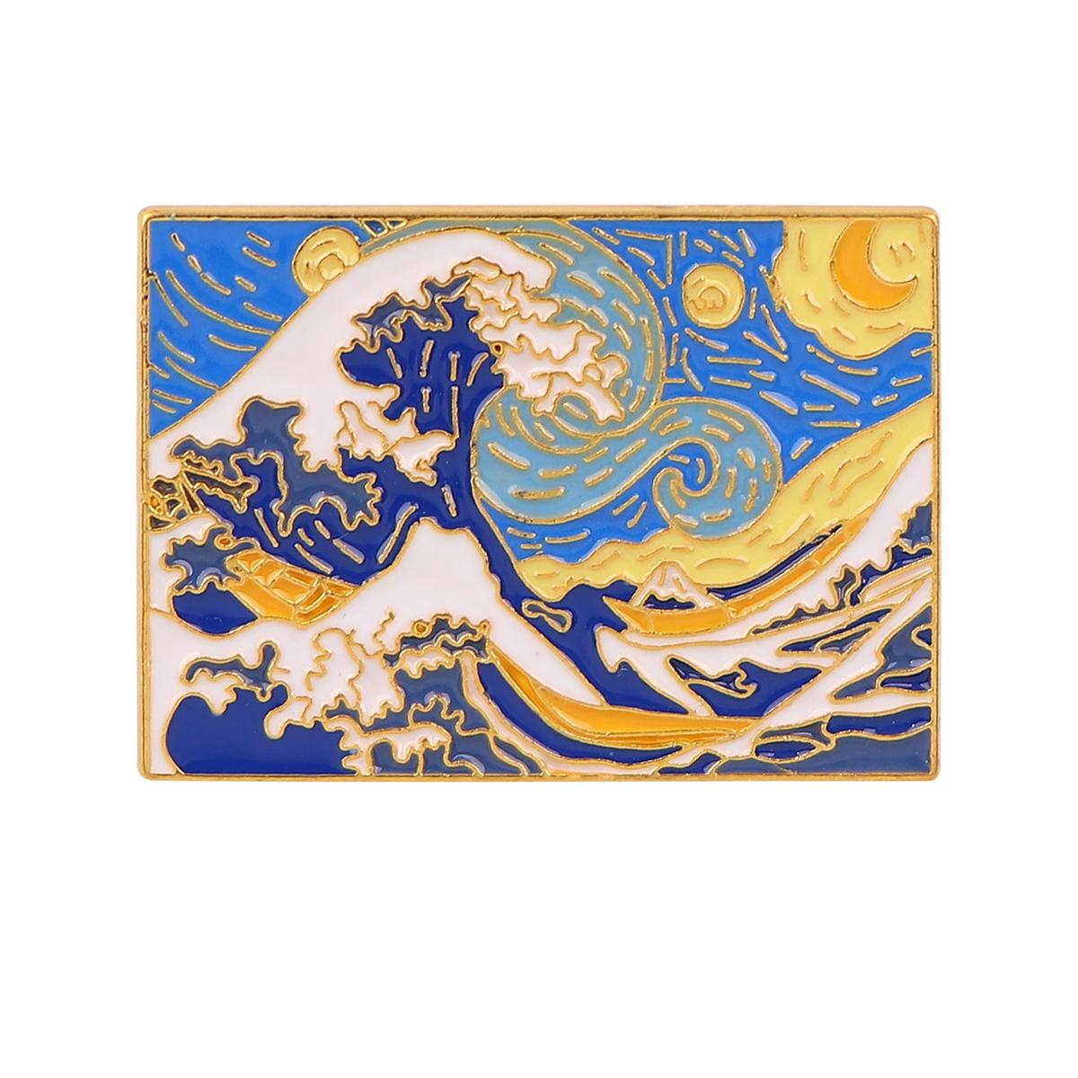 Van Gogh Sonnenblume Emaille Anstecknadeln Surfer Broschen für Kinderkleidung Rucksack Reversabzeichen Mode Metall Schmuck Zubehör Geschenke blue