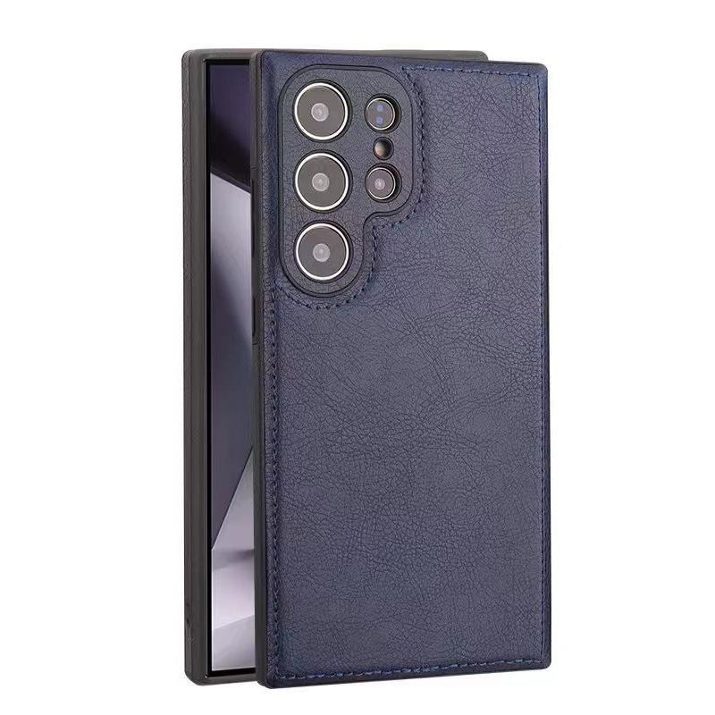 Premium Leder Handyhülle für Samsung Galaxy S25 Ultra S24 S23, Rindsleder Retro Premium Leder Samsung Handyhülle Galaxy S25 Ultra blau