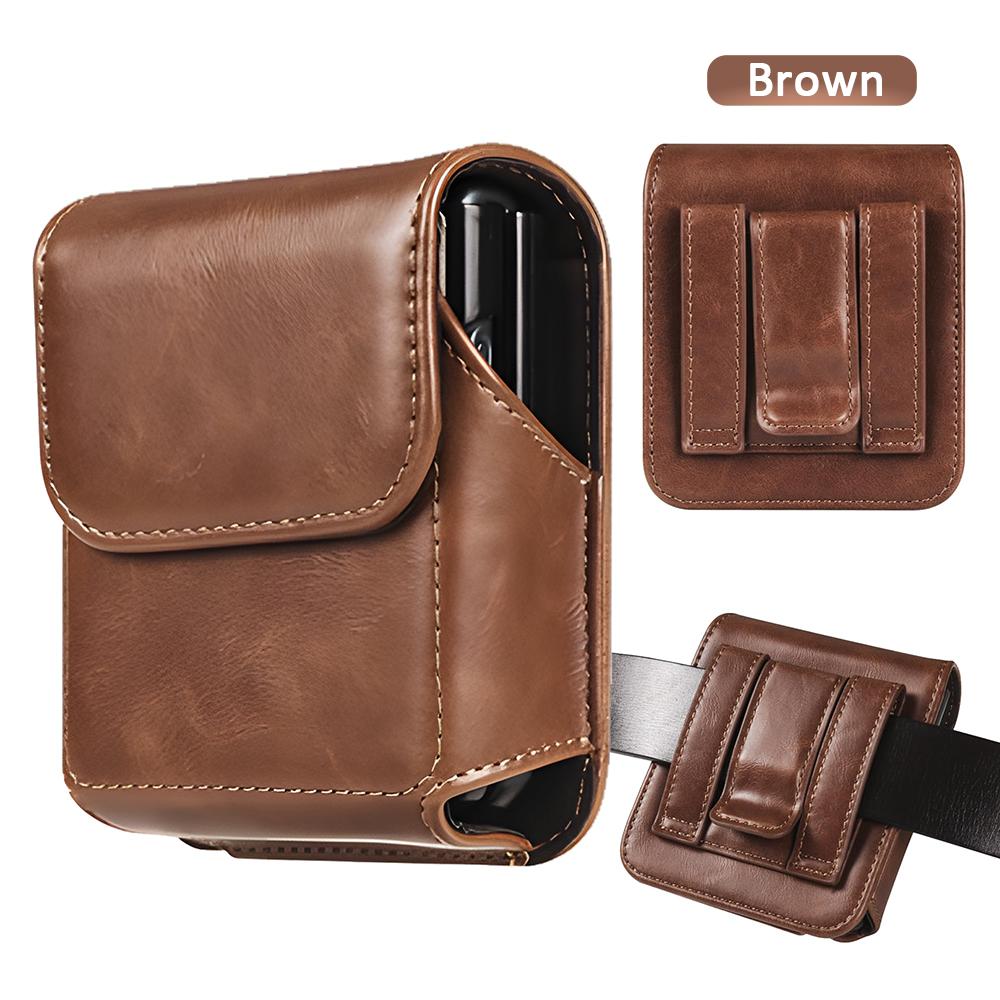 Handytasche aus echtem Leder für Samsung Z Flip 6 5 4 3 5G Herrenholster Gürtelclip-Abdeckung Hüfttasche für Moto Razr 40 Ultra P50 Pocket Universal braun
