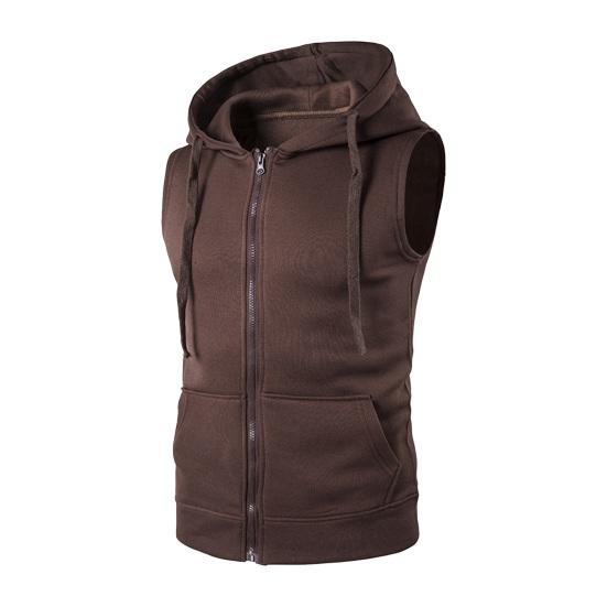 Herren Sommer Weste Jacke Mit Kapuze Kordelzug Ärmellos Reißverschluss Knopfleiste Weste Mantel Einfarbig Taschen Reißverschluss Knopfleiste Weste L kaffeebraun