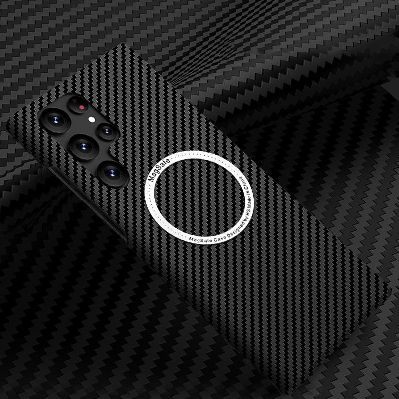 Für Magsafe Slim Carbon Fiber Hard Case für Samsung Galaxy S23 Ultra S22 S21 Ultra S23 Plus Frosted Matte Abdeckung coque Für iphone 15 14 13 12 Pro max Samsung S23 schwarz