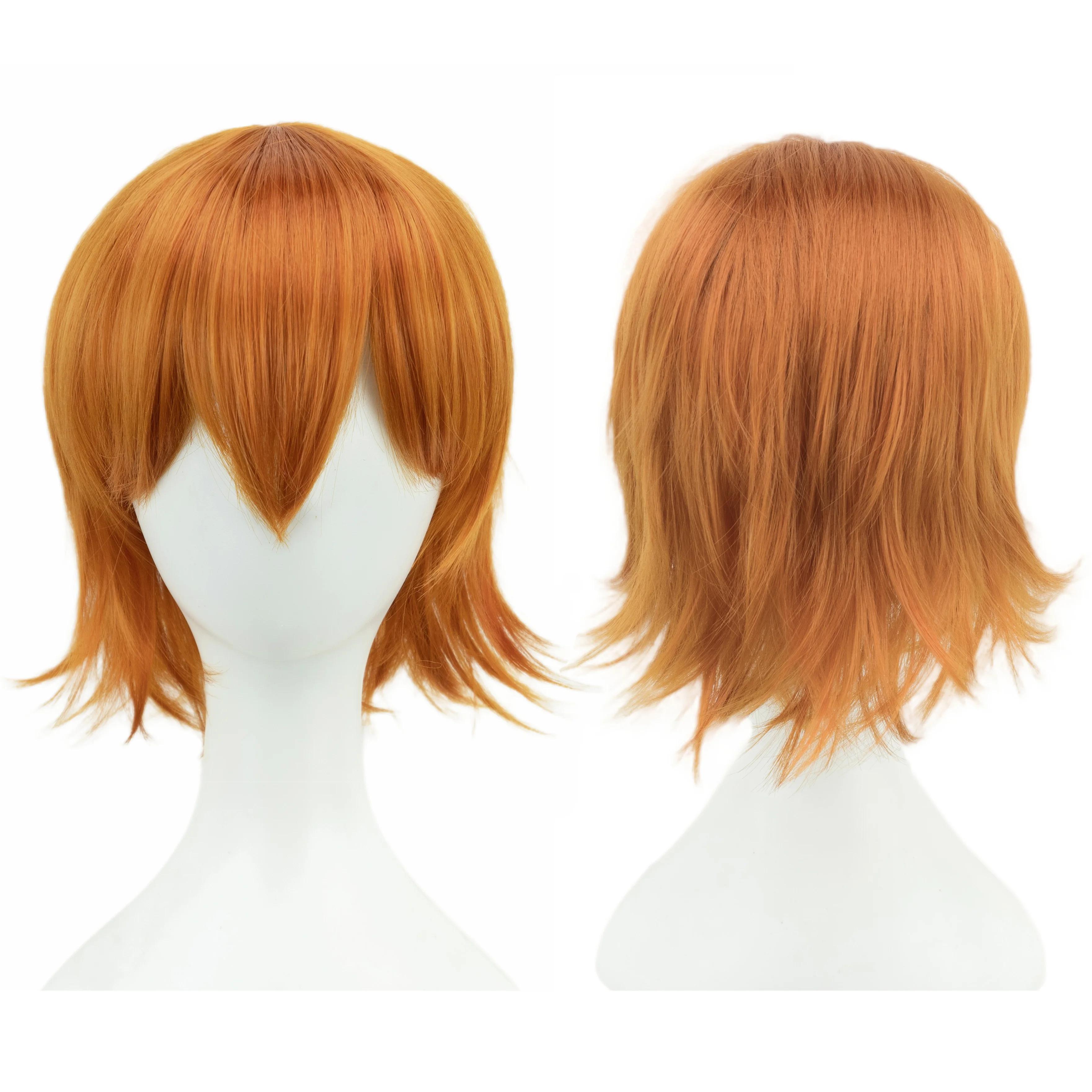 Synthetische Unisex 12 Zoll Kurze Cosplay Haare Party BOB Perücken mit Pony Rosa Blond Orange Halloween Kostüm Lolita Perücke Orange-12inches