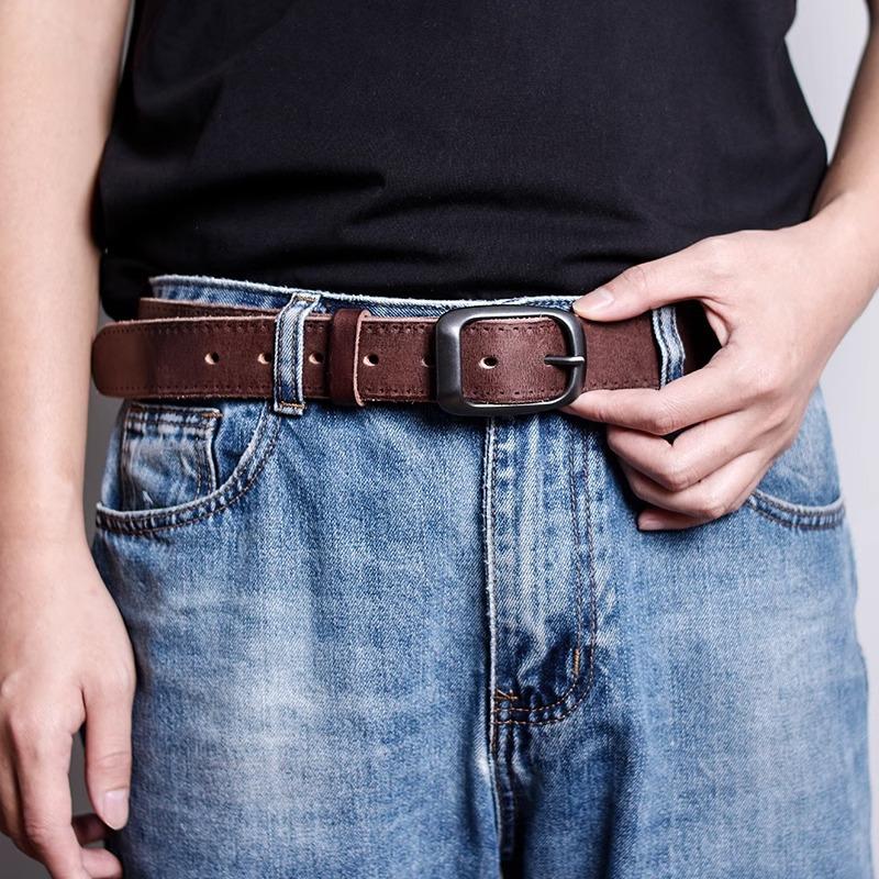 Erste Schicht Reines Rindsleder Dornschließe Gürtel für Herren, Retro Vielseitiger Jeansgürtel für Herren, Schlichter und Lässiger Ledergürtel für Herren 120cm weight 83kg-92.5kg braun
