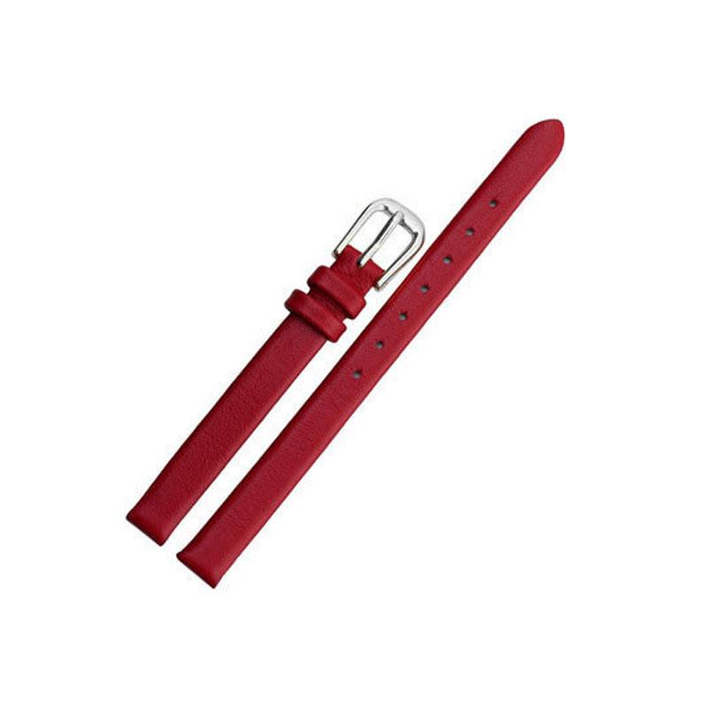 Dünnes Uhrenarmband für Damen, dünner Handgelenksgürtel mit Dornschließe, langlebiges Ersatzarmband aus echtem Leder, Zubehör für Damenuhren 14mm rot