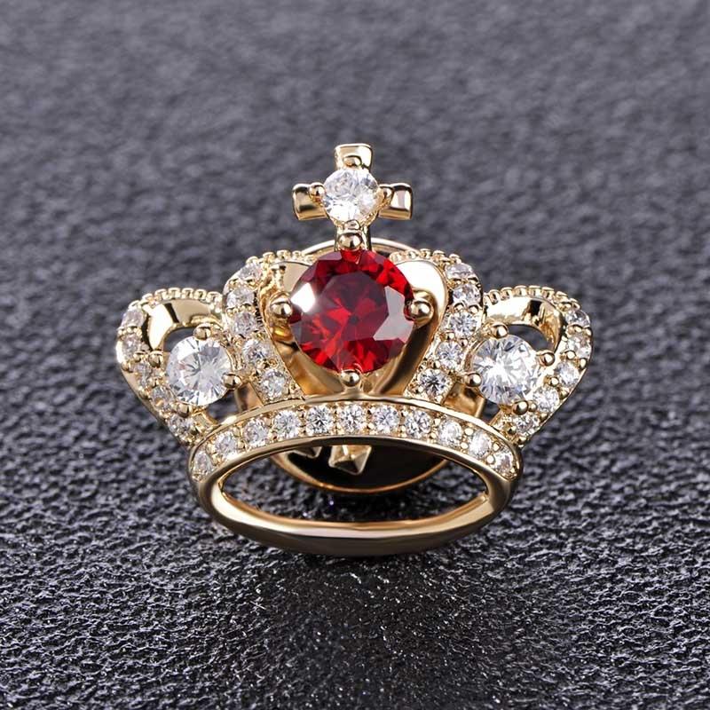 Blucome Rote Krone Broschen Kragen Anzug Revers Pullover Pins Voller Strass Zirkone Hochzeit Corsage Pins rot