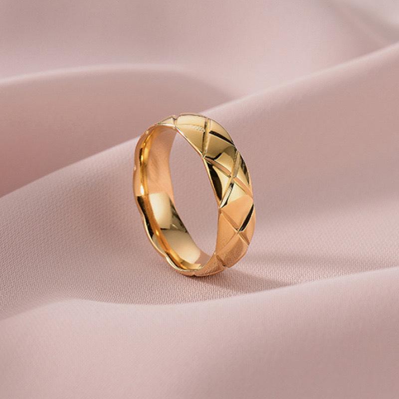 Titanstahl Rhombus Ring Trendiger Gold Zeigefingerring Nicht Verblassender Paarschmuck No. 6 gold