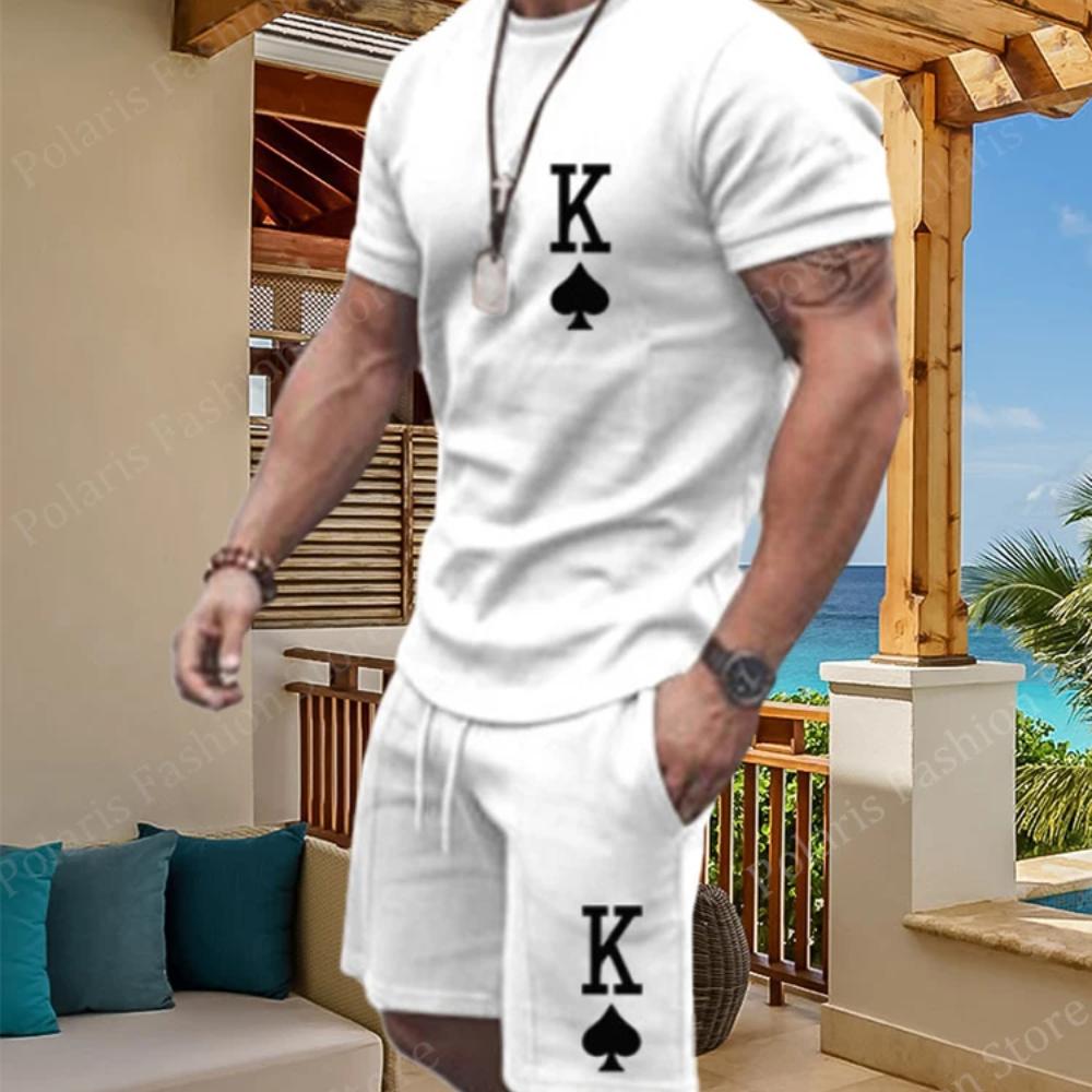 Sommer Einfarbig K Druck Trainingsanzug Männer Strand Kurzarm T Shirt Set Casual 2 Stück Outfits Männlichen Sportwear Kleidung für Mann M