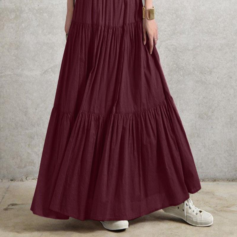 Frühling Sommer Damen Rock Schößchen Lässiger Langer Rock Einfarbiger Rock Vintage Stil Plissee Halbrock XL wein rot