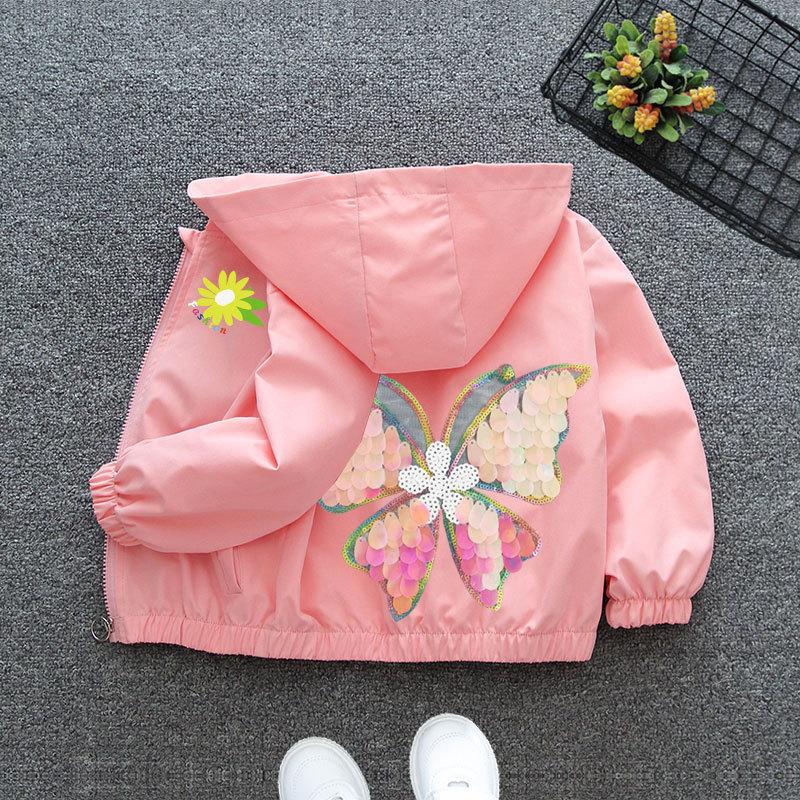 Mädchen Jacke Herbst/Winter Kinder Kapuzenmantel Pailletten Schmetterling Reißverschluss Jacke Kindermode Jacke 90cm rosa