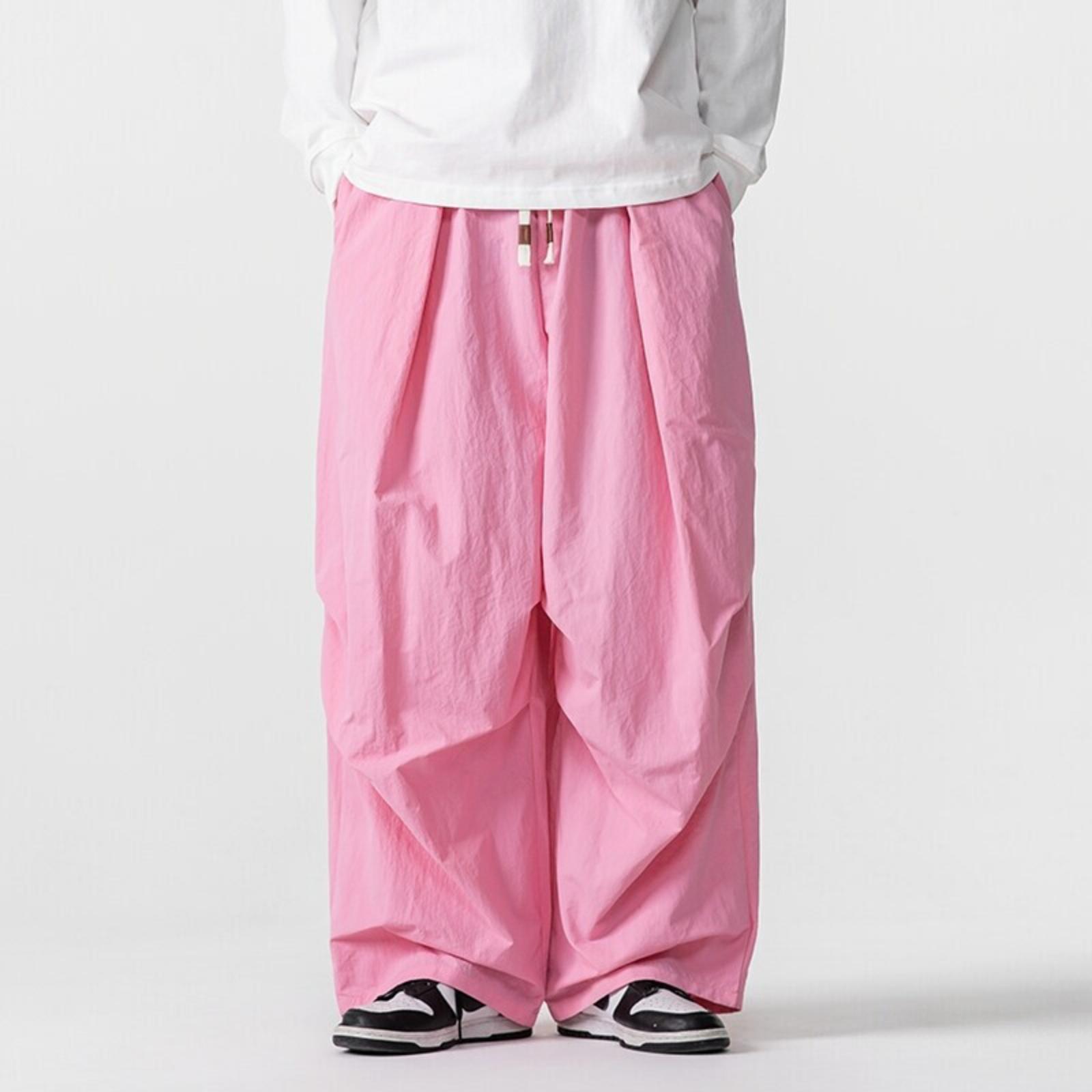 Japanisch, Farbe, Retro Silhouette Fallschirmjäger, Unisex Kordelzug Trendige Lässige Cargohosen M rosa