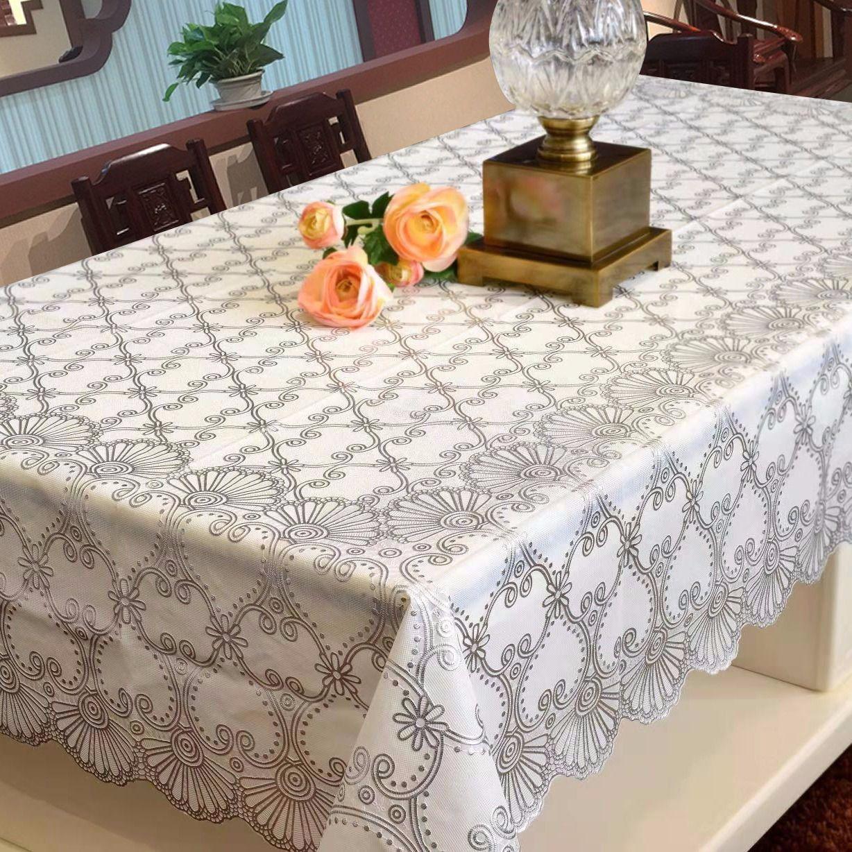 Wasserdichte Tischdecke für den Haushalt, rechteckig, ölbeständig, PVC-Kunststoff-Tischdecke, goldener Bronzing-Druck, Tischdecke, Tischset, Nappe 135*200cm 1pcs