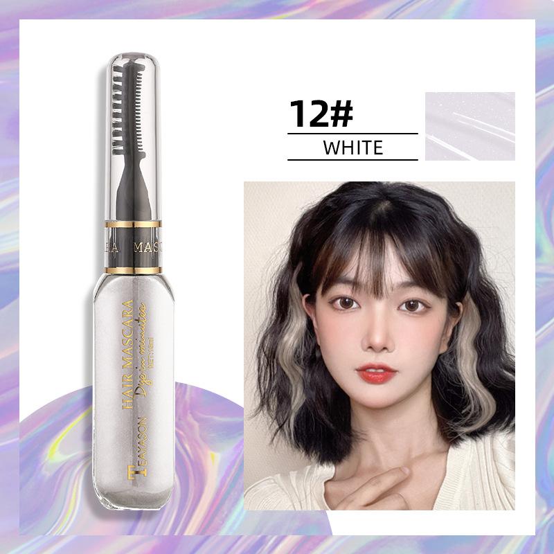 Temporäre Haarfarbe Mascara, Auswaschbare Haarfärbemittel Mascara für Wimpern und Haare, Leuchtende Farben No. 12 weiß