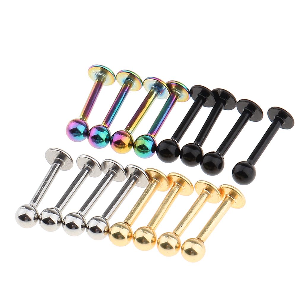 16 Stück 18G Edelstahl Lippenring Kinnbügel Ohrring Ohrstecker Piercing Schmuck 18G bunte