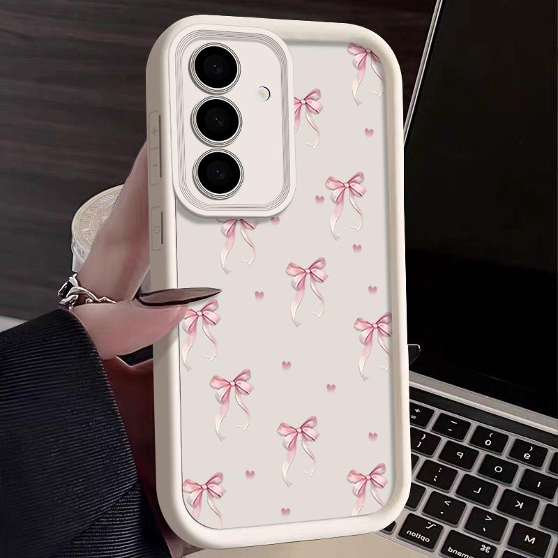 Weiche, matte Hülle mit modischem Bowknot-Print für Samsung S25 Ultra S24 FE S23 Plus A16 A56 A36 A55 A26 A06 A15 A35 Stoßfeste TPU-Linsenschutz-Telefonabdeckung Samsung S23 Ultra antik weiße