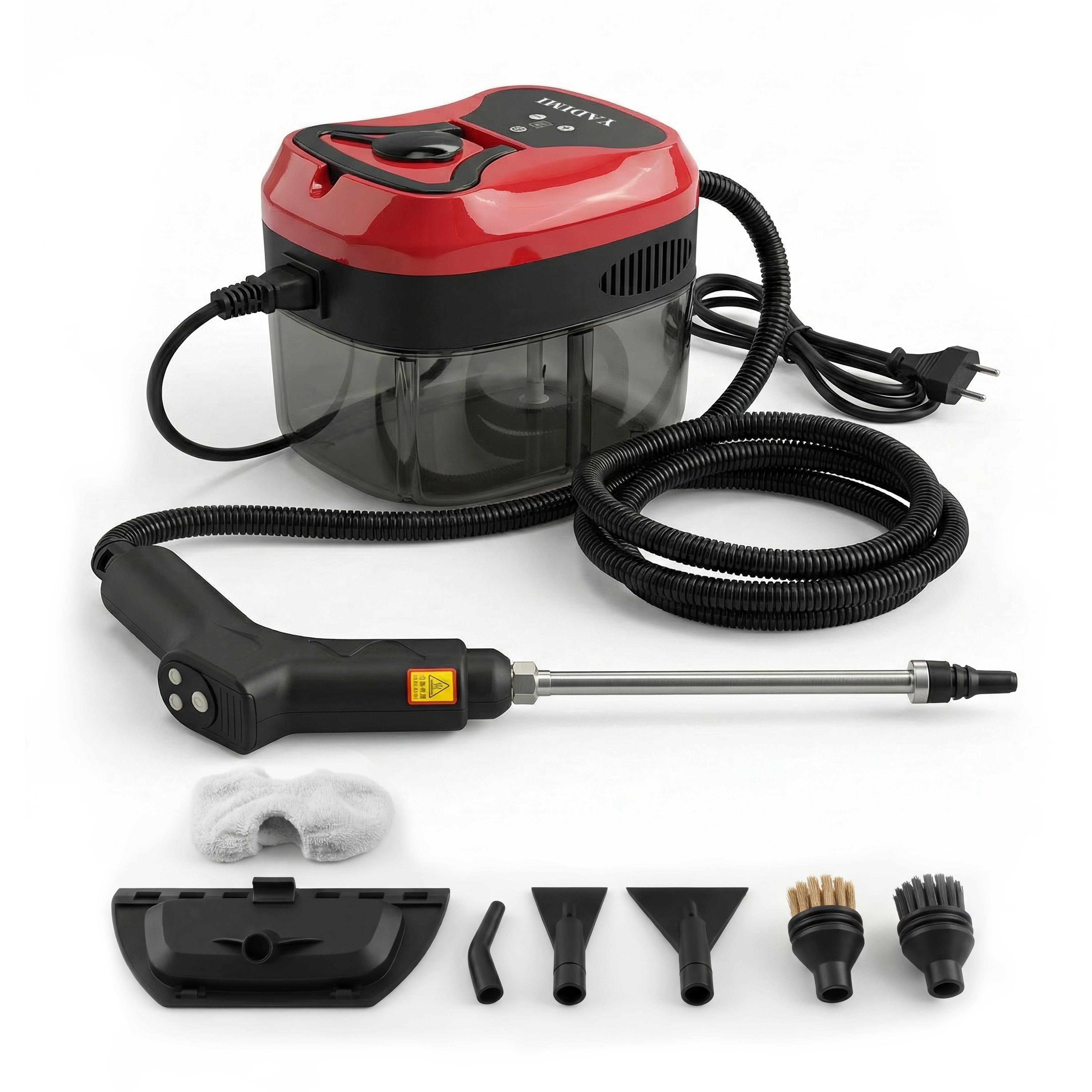 2500W Handdampfreiniger mit 4,5 bar Druck – 1200 ml Wassertank, 6 einstellbare Stufen für Autos, Klimaanlagen, Böden und Küchen rot