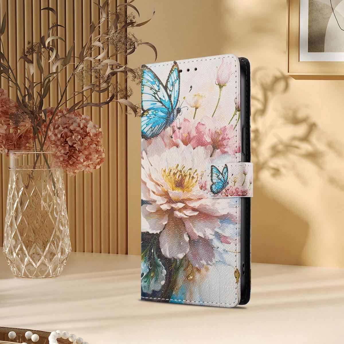 Leder Klapphülle für Samsung Galaxy S25 S24 S23 S22 S21 S20 Ultra FE Plus Edge Hülle Bemalte Schmetterlingsblume Geldbörse Handyhülle Galaxy S21+ 5G