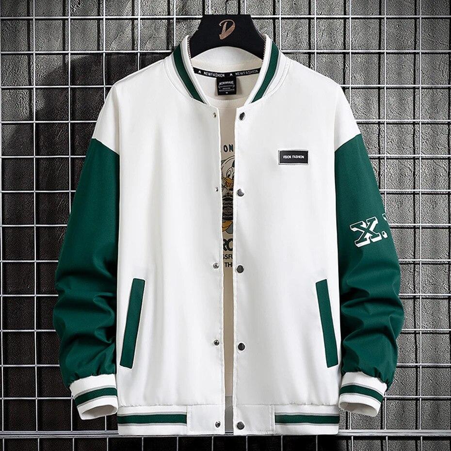 10XL Plus Größe Baseball Jacke Männer Mode Lässig Patchwork Jacke Mantel Männlichen Varsity Jacke Mantel Große Größe XXXL weiß