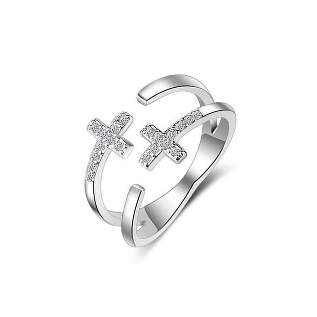 925 Sterling Silber Trendy Kreuz Finger Ring Größe Einstellbar Silber Schmuck Kristall Ringe Für Frauen Hochzeit Partei Schmuck Geschenk Resizable silber