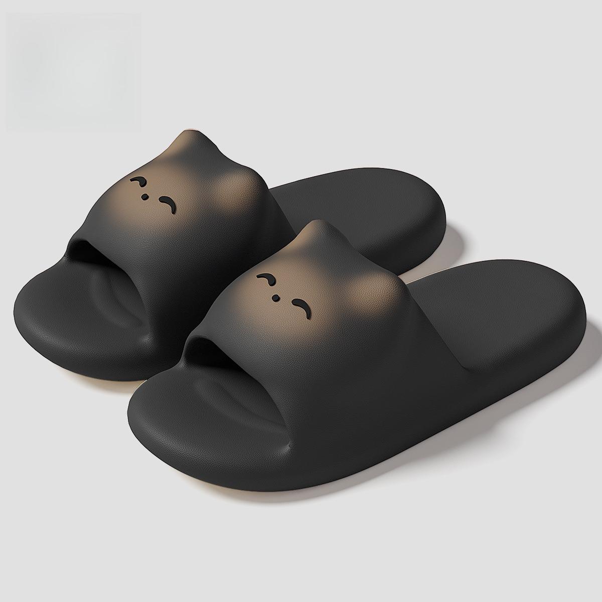 Rutschfeste Badezimmer-Hausschuhe für Damen, Sommer, Niedliches Cartoon-Katzen-Design, Herren-Hauskleidung, Outdoor-Bekleidung, Coole Eltern-Kind-Slipper für Kinder 38-39 schwarz