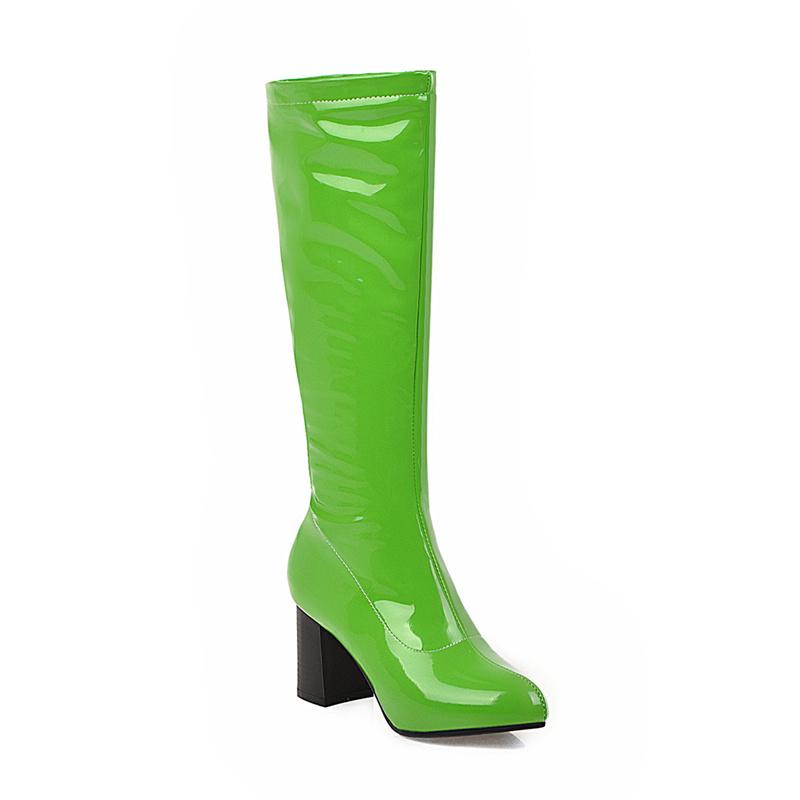 Mode Kniehohe Stiefel Damen Grün Weiß Schwarz Rot Lack Damen Hohe Stiefel Winter Partyschuhe Große Größe 45 48 Wasserdicht 34 grün